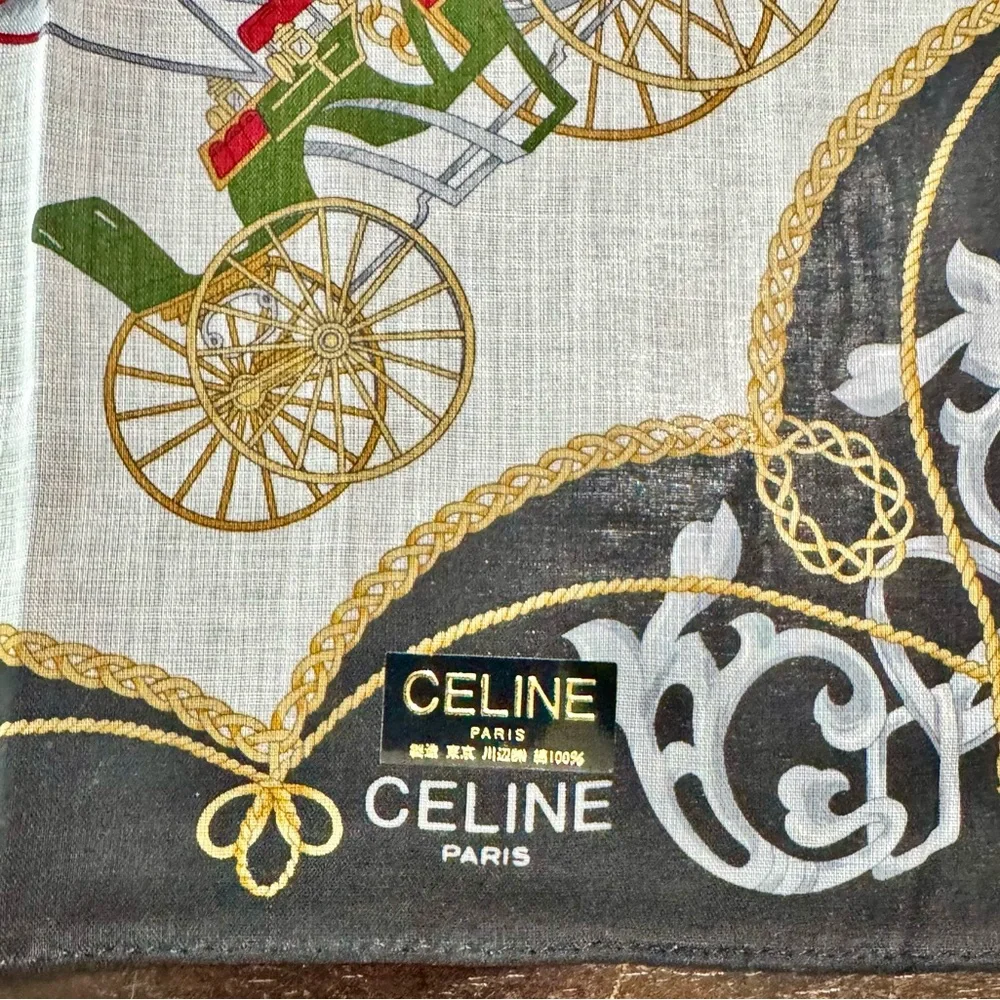 Celine Handkerchief Scarf with Carriage and Chain Design
